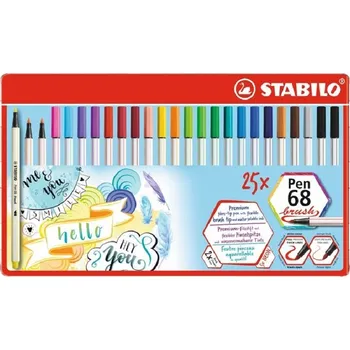 Fix STABILO Pen 68 brush, 25ks v kovové krabičce