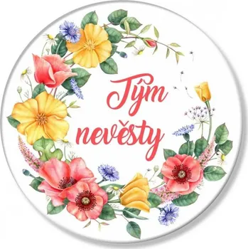 Svatební dekorace Placka - malá 44 mm - tým nevěsty vlčí máky - 1 ks