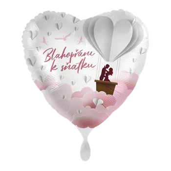 Balónek Premioloon Fóliový balón srdce - Blahopřání k sňatku