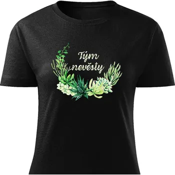 Dámské tričko Dámské tričko Tým nevěsty - květiny zelené Barva: Černá, Velikost: XL