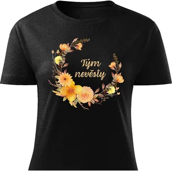 Dámské tričko Dámské tričko Tým nevěsty - květiny žluté Barva: Černá, Velikost: M