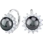 Luxusní stříbrné náušnice s přírodní černou perlou LPS0156BK