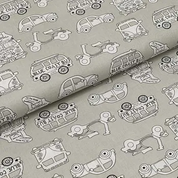 Bavlněné plátno P0760 šedé, bílá auta, š.140