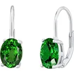 Stříbrné náušnice s oválným syntetickým smaragdem LPS0591E