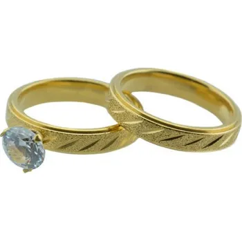 Prsten Doria Prsteny (set) z oceli zlaté s kamínkem M059 Velikosť: 62