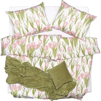 Povlečení Scanquiltt Satén Design Tulips 140 x 200, 70 x 90 cm zipový uzávěr
