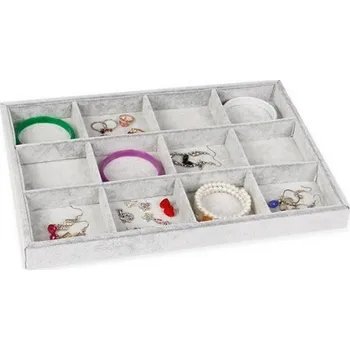 Šperkovnice Plato na uložení, vystavení šperků 12 přihrádek PT13 šedý samet (PT13)
