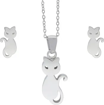 Souprava šperků Doria Set šperků KOČKA z oceli stříbrný K003