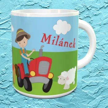 Hrnek se jménem Farmář tmavě modrý vnitřek a ucho Keramický hrnek