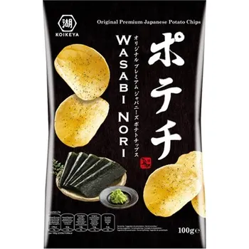 Chips Bramborové lupínky s příchutí wasabi a řasy nori 100 g - Koikeya