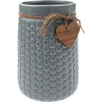 Váza Keramická váza Wood heart, šedá, 12 x 17,5 cm
