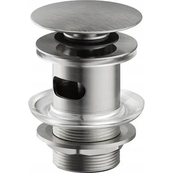 sítko a zátka do dřezu Cersanit, umyvadlová kovová automatická zátka typu ClickClack s přepadem G1 1/4", nikl, S951-281