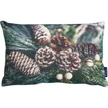 Dekorativní polštářek Sametový polštář s potiskem šišek a jehličí - 50*30*15cm