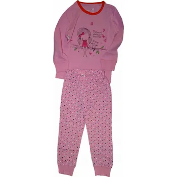 Dívčí růžové bavlněné pyžano s dívkou a kočičkou 122