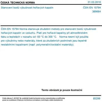 ČSN EN 15794 - Stanovení bodů výbušnosti hořlavých kapalin - Tisk