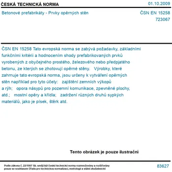 ČSN EN 15258 - Betonové prefabrikáty - Prvky opěrných stěn - Tisk