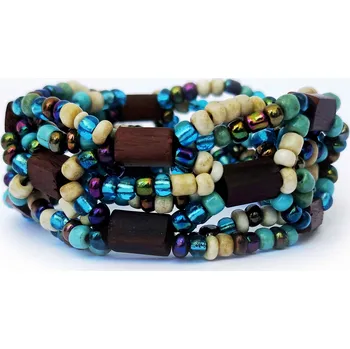 Náramek Náramek s ebenovými a skleněnými korálky modro tyrkysový