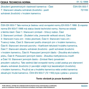 ČSN EN 933-7 - Zkoušení geometrických vlastností kameniva - Část 7: Stanovení obsahu schránek živočichů - podíl schránek živočichů v hrubém kamenivu - Tisk