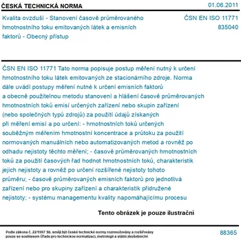 ČSN EN ISO 11771 - Kvalita ovzduší - Stanovení časově průměrovaného hmotnostního toku emitovaných látek a emisních faktorů - Obecný přístup - Tisk