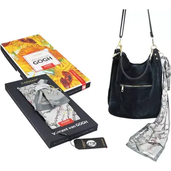 Šátek Carmani® Carmani - Šátek V. van Gogh, Kvetoucí mandlovník šedý podklad v dárkovém balení - 18*90 cm