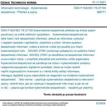 ČSN P ISO/IEC TS 27100 - Informační technologie - Kybernetická bezpečnost - Přehled a pojmy - Tisk