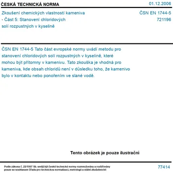 ČSN EN 1744-5 - Zkoušení chemických vlastností kameniva - Část 5: Stanovení chloridových solí rozpustných v kyselině - Tisk