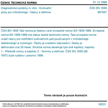 ČSN EN 1659 - Diagnostické systémy in vitro - Kultivační půdy pro mikrobiologii - Názvy a definice - Tisk