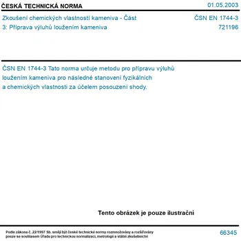 ČSN EN 1744-3 - Zkoušení chemických vlastností kameniva - Část 3: Příprava výluhů loužením kameniva - Tisk