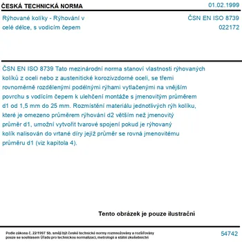 ČSN EN ISO 8739 - Rýhované kolíky - Rýhování v celé délce, s vodicím čepem - Tisk