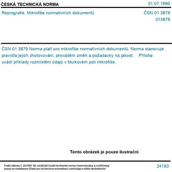 ČSN 01 3879 - Reprografie. Mikrofiše normativních dokumentů - Tisk