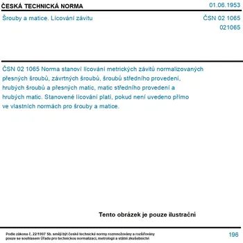 ČSN 02 1065 - Šrouby a matice. Lícování závitu - Tisk