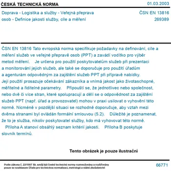 ČSN EN 13816 - Doprava - Logistika a služby - Veřejná přeprava osob - Definice jakosti služby, cíle a měření - Tisk
