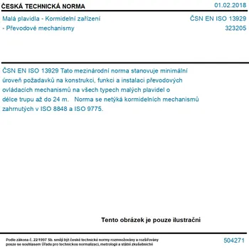 ČSN EN ISO 13929 - Malá plavidla - Kormidelní zařízení - Převodové mechanismy - Tisk