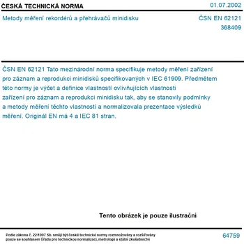 ČSN EN 62121 - Metody měření rekordérů a přehrávačů minidisku - Tisk