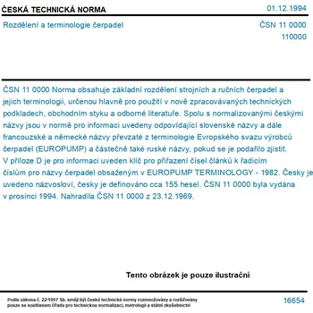 ČSN 11 0000 - Rozdělení a terminologie čerpadel - Tisk
