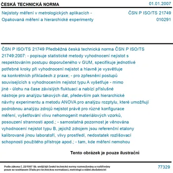 ČSN P ISO/TS 21749 - Nejistoty měření v metrologických aplikacích - Opakovaná měření a hierarchické experimenty - Tisk