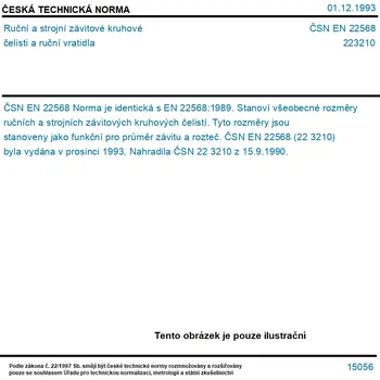 Závitořezný nástroj ČSN EN 22568 - Ruční a strojní závitové kruhové čelisti a ruční vratidla - Tisk