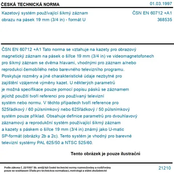 ČSN EN 60712 +A1 - Kazetový systém používající šikmý záznam obrazu na pásek 19 mm (3/4 in) - formát U - Tisk