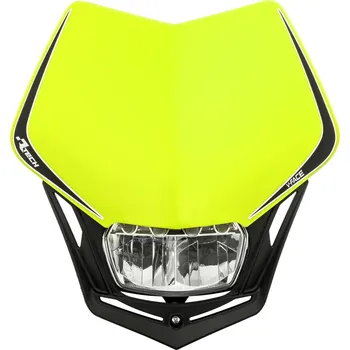 Osvětlení pro motocykl Univerzální LED přední maska RTECH V-FACE FULL LED ŽLUTÁ FLUO/ČERNÁ (nejvýkonnější univerzální homologovaná LED přední maska od RTECH)