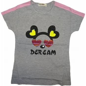 Dívčí šedé tričko s hlavou a srdíčky 146