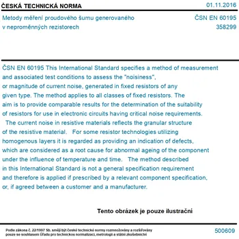 ČSN EN 60195 - Metody měření proudového šumu generovaného v neproměnných rezistorech - Tisk