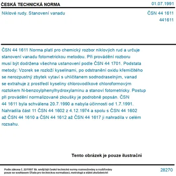 ČSN 44 1611 - Niklové rudy. Stanovení vanadu - Tisk