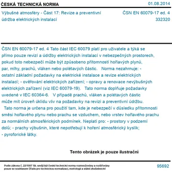 ČSN EN 60079-17 ed. 4 - Výbušné atmosféry - Část 17: Revize a preventivní údržba elektrických instalací - Tisk