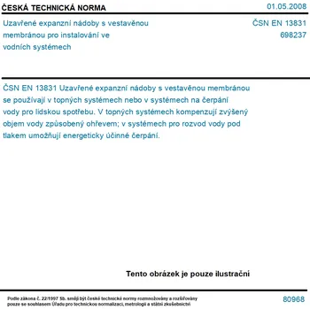 Expanzní nádoba ČSN EN 13831 - Uzavřené expanzní nádoby s vestavěnou membránou pro instalování ve vodních systémech - Tisk