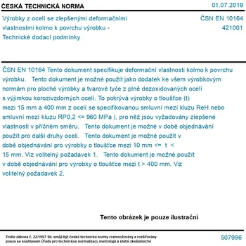 ČSN EN 10164 - Výrobky z ocelí se zlepšenými deformačními vlastnostmi kolmo k povrchu výrobku - Technické dodací podmínky - Tisk