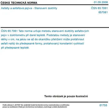 ČSN 65 7061 - Asfalty a asfaltová pojiva - Stanovení duktility - Tisk