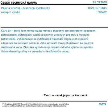 ČSN EN 15845 - Papír a lepenka - Stanovení cytotoxicity vodných výluhů - Tisk