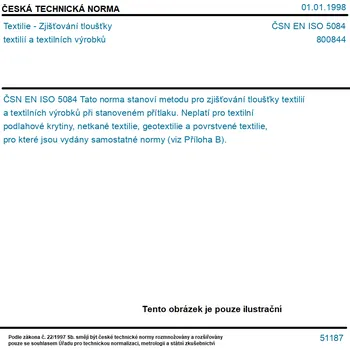 ČSN EN ISO 5084 - Textilie - Zjišťování tloušťky textilií a textilních výrobků - Tisk