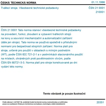 ČSN 21 0001 - Tvářecí stroje. Všeobecné technické požadavky - Tisk
