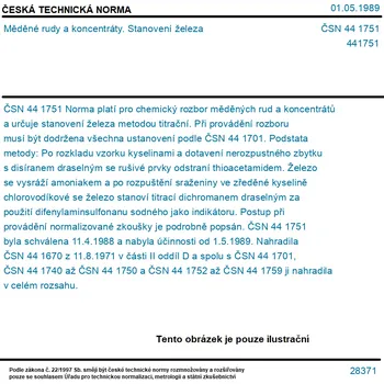 ČSN 44 1751 - Měděné rudy a koncentráty. Stanovení železa - Tisk